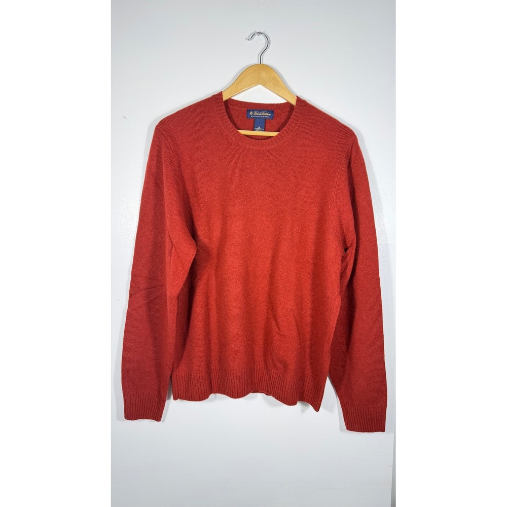 Brooks Brothers Mens Scottish Lambswool Crewneck Sweater Rust Red Orange Medium